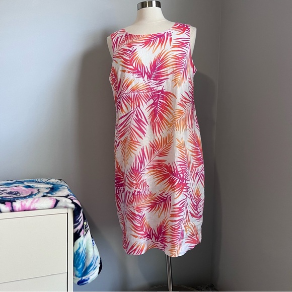 J. Jill Dresses & Skirts - J. Jill 12 Pink Orange Tropical Linen Sleeveless Shift Dress